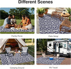 OLANLY Outdoor Rug Waterproof 5x8 ft Clearance, Reversible Outdoor Plastic Straw Rug with Floral Pattern, RV Mat for Patio, Camping, Balcony, Deck, Backyard, Navy & White