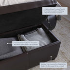 BELLEZE 47 Inch Storage Ottoman, Faux Leather Storage Bench Bedroom Bench with Safety Close Hinge, Ottoman with Storage for Living Room, Entryway, Hallway, Foot Rest, Support 300lbs - Brown