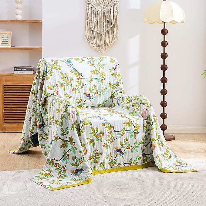 Boho Throw Blanket for Bed, 100% Cotton Soft Rustic Quilt Fall Blanket, 90"x98" Floral Printed Farmhouse Decor Bed Blankets, All Season Rustic Reversible Bohemian Throw Quilt