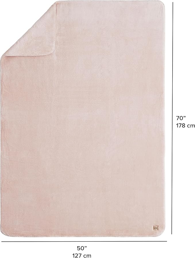 UGG Whitecap Plush Throw Blanket Fleece Lightweight Soft Throw for Couch or Bed Luxury Home Decor for Living Room Washable Hypoallergenic Blankets for Dorm Decor, 50-inch x 70-inch, Light Pink Quartz