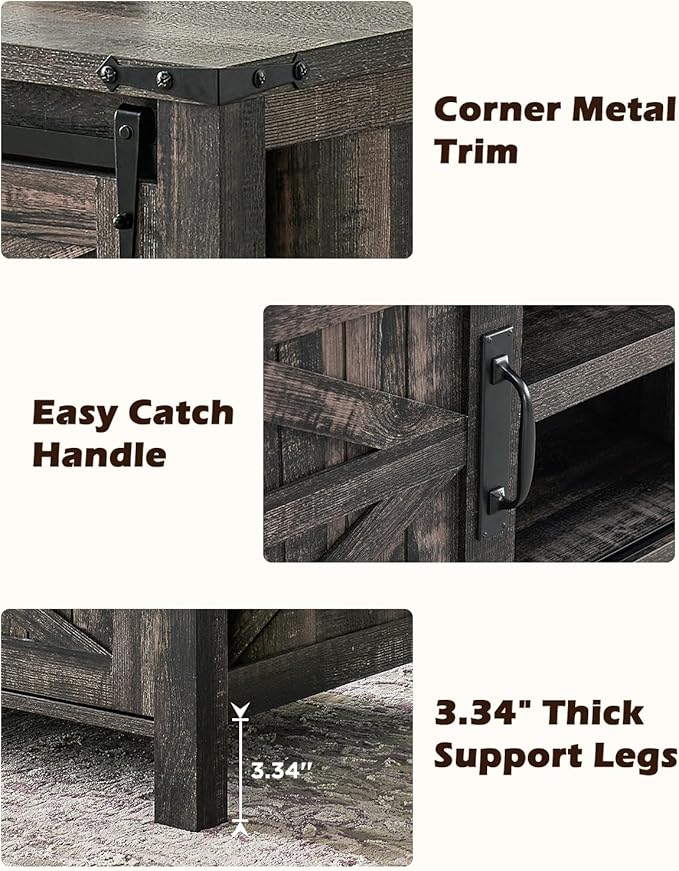 OKD 48" Farmhouse Lift Top Coffee Table with Sliding Barn Door,Rustic Center Table with Hidden Storage Compartment,Lifting Tabletop and Adjustable Shelf for Living Room,Office,Dark Rustic Oak