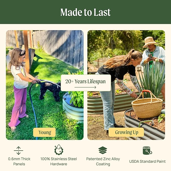 Vego garden 32" Extra Tall Raised Garden Bed Kits, 9 in 1 Modular Raised Planter Box for Vegetables Flowers Fruits Oval Metal Raised Garden Bed- Olive Green