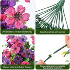 Artificial Faux Hanging Flowers Plants for Spring Outdoor Outside Decoration, 2 PCS Fake Silk Daisy with Eucalyptus UV Resistant Realistic Trailing Vines for Balcony Patio Porch (Darkpurple+Hotpink)