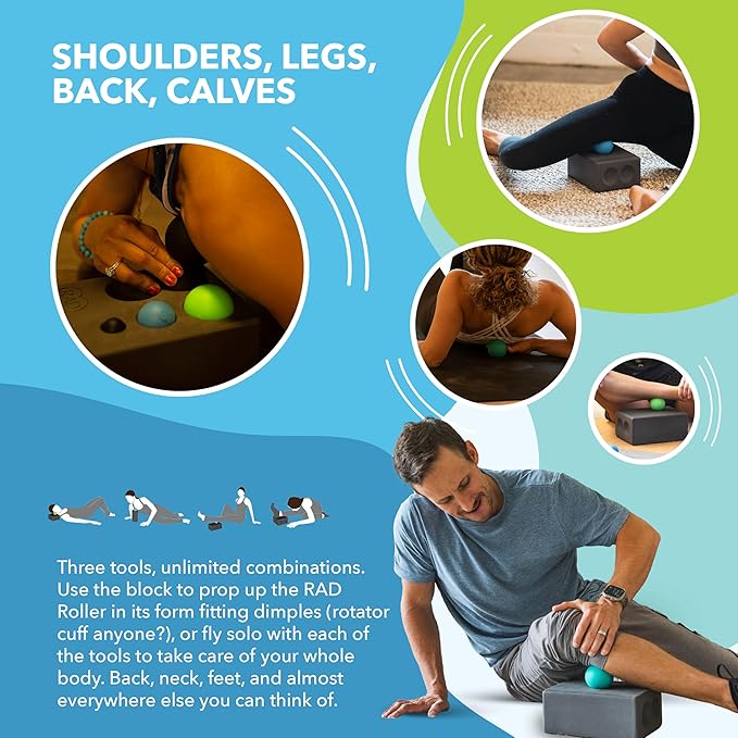 RAD Point Release Kit / 5-in-1 Massage Tool Kit with Block, Massage Balls and Peanut Roller for Self Massage, Mobility and Recovery