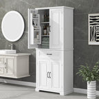 72.2" Tall Storage Cabinet with 4 Doors and Drawer, Freestanding Linen Cabinet, Wooden Pantry with Adjustable Shelf for Kitchen, Bathroom, Living Room White