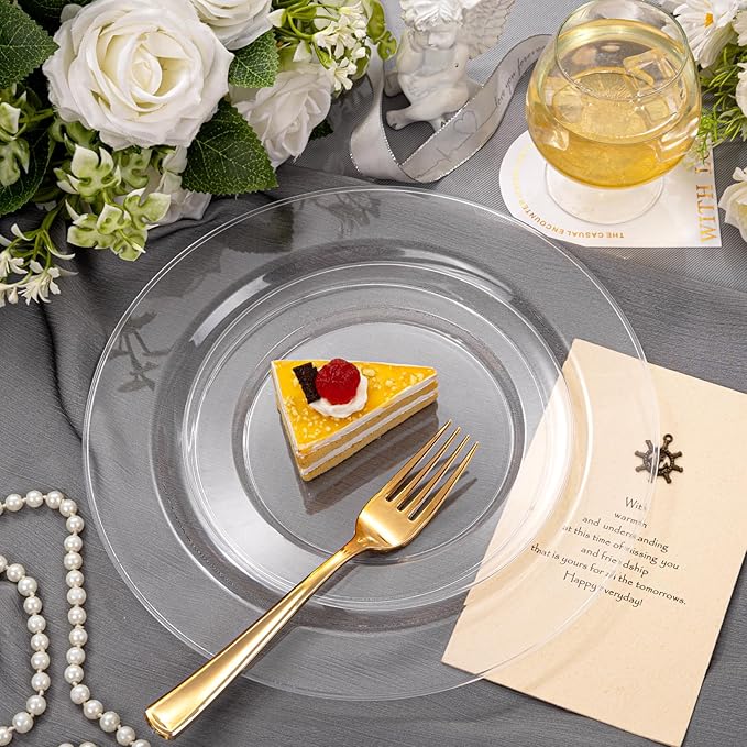 FLOWERCAT 60PCS Clear Plastic Plates - Disposable Clear Plates Heavy Duty for Party/Wedding/New Year - Include 30PCS 10.25inch Dinner Plates and 30PCS 7.5inch Dessert/Salad Plates