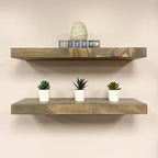URBANDI, Rustic Floating Shelves, Set of 2, Hidden Bracket, Solid Wood, Heavy Duty, Wall Mounted Shelves, (Grey, 12Wx8D)