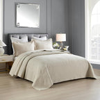 MarCielo 3-Piece 100% Cotton Oversized Bedspread Lightweight Quilt Coverlet Embroidery Farmhouse Bedding Set (TM Khaki Beige, Oversized Queen (100"x106"))