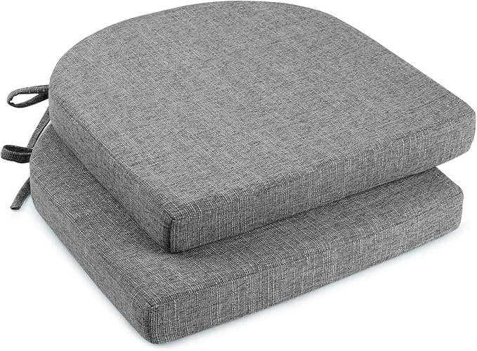 downluxe Indoor Chair Cushions for Dining Chairs, Soft and Comfortable Textured Foam Kitchen Chair Pads with Ties and Non-Slip Backing, 16" x 16" x 2", Dark Grey, 2 Pack