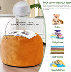 HIGOGOGO Round Stuffed Pouf Ottoman, Corduroy Poufs with Foam Chunk Filling, Furry and Fluffy Pouf Foot Stool Storage Ottoman, 20 X 15 Floor Poufs Foot Rest for Living Room, Orange