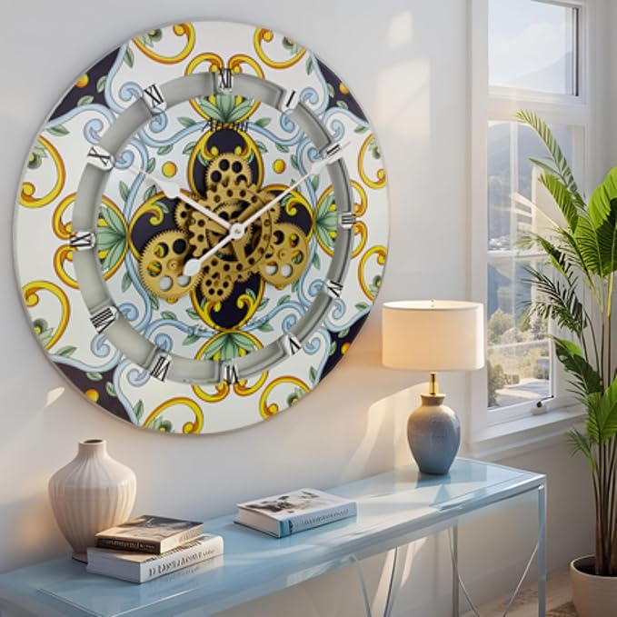 The Gears Clock Wall Clock Italy Collection with Moving Gears (Atrani, 24 inch Round)