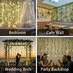 suddus 200 LED Vine with Light Plug in, 6.5ft x 6.5ft Pothos Fairy Curtain Lights with Remote, Leaf Fairy Lights for Wall,Bedroom, Dorm, Wedding, Party, Indoor Decor(Warm White)