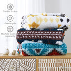 CASAAGUSTO Boho Sherpa Throw Blanket, Aztec King Size Blanket, Ultra Soft, Warm, Cozy, Plush, Thick Fleece Bohemian Throw Blanket for Couch, Bed, Sofa (Aqua 108 * 90 Inch)