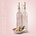 COOK WITH COLOR Glass Olive Oil Bottle Dispenser - 2 Pack- 17oz Oil and Vinegar Cruet - Olive Oil Carafe Decanter for Kitchen