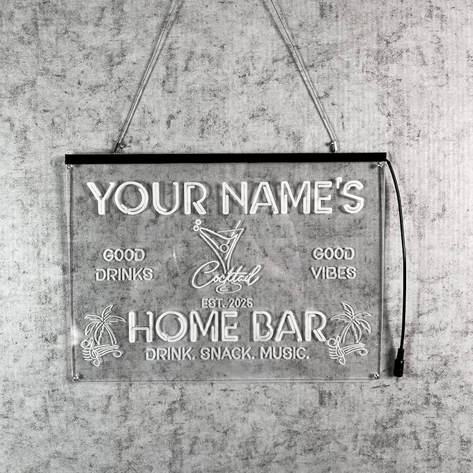 Personalized Cocktail Bar Signs with Your Name for home wall light up with personalized pub name, man cave accessories, beer themed neon customizable lighted sign