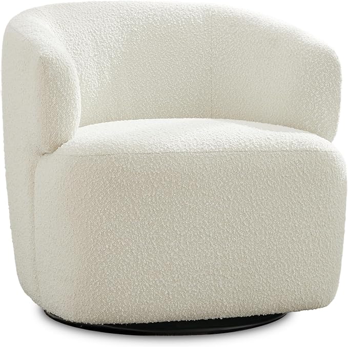 Swivel Accent Chair, Sherpa Teddy Barrel Chair for Living Room, Cozy Round Boucle Arm Chair, Metal Base for Club Nursery Bedroom, White