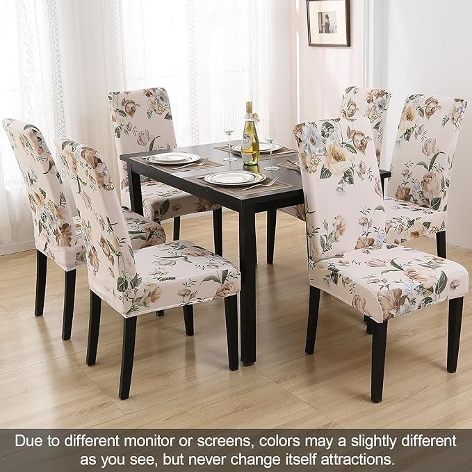 JQinHome Pattern Chair Covers for Dining Room Set of 6, High Stretch Removable Washable Parsons Chair Slipcover for Home Party Hotel Wedding Ceremony (Peony Flower,6PCS)