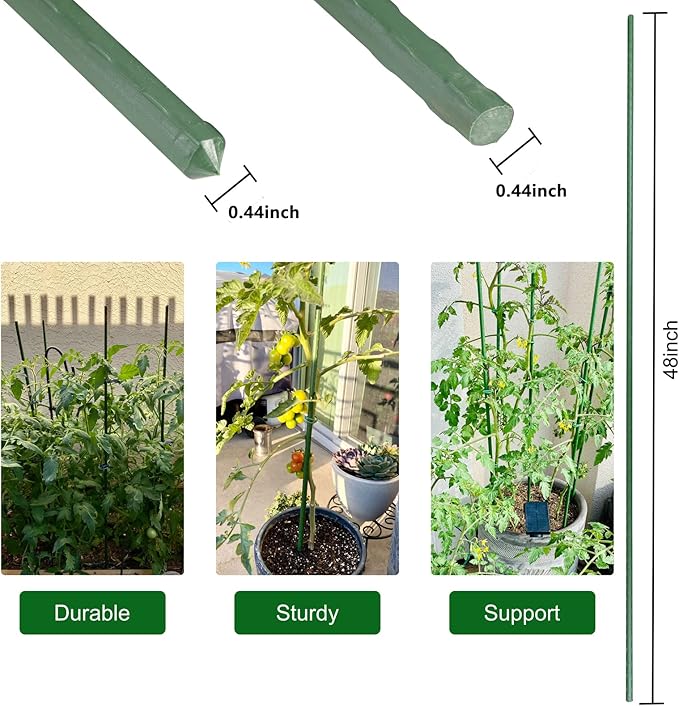 Garmeinea Garden Stakes 48 Inches Plastic Coated Steel Plant Stakes for Growing Climbing Plants, Pack of 25