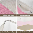 BALEINE 3 Pack Fabric Storage Bins for Shelves, Linen Storage Baskets for Organizing, Decorative Closet Bins for Clothes, Home (Pink, 12"x8"x8")