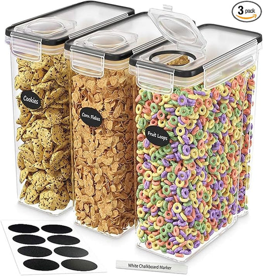 Cereal Containers Storage 3 Pack 135 fl. oz Cereal Dispenser Countertop, Airtight Food Storage Containers for Pantry Organization and Storage, Bpa-free Cereal Storage Container with Marker & Labels