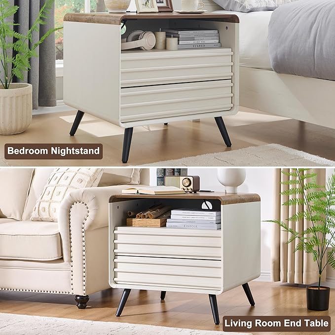 RedLemon 24" Nightstand Set of 2 with Charger Station - Antique White