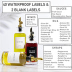 Olive Oil Dispenser Set With Silicone Tray & 40 Labels - 2 Black Bottles (500ml / 17oz) for Kitchen, Soy Sauce, Coffee Syrup