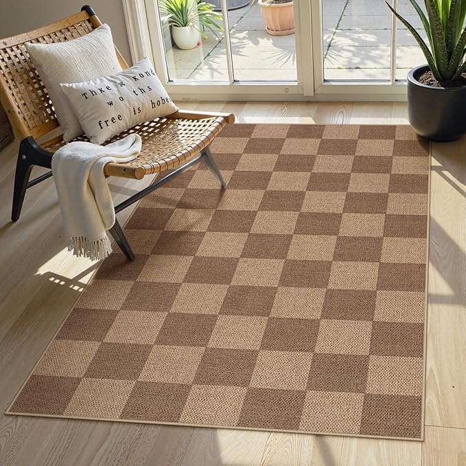 Lahome Checkered Easy Jute Entryway Rug, Washable Rugs 3x5 for Living Room Farmhouse Carpet, Non Slip Indoor Outdoor Door Mat Checkerboard Throw Carpet for Entry Patio Guestroom Deck
