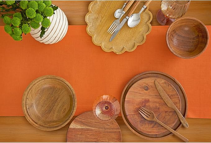 Solino Home Linen Table Runner 48 Inches - 100% Pure Linen Persimmon Orange Table Runner 14 x 48 Inch Ideal for Dresser and Coffee Tables - Fall, Autumn, Halloween, Thanksgiving - Fete