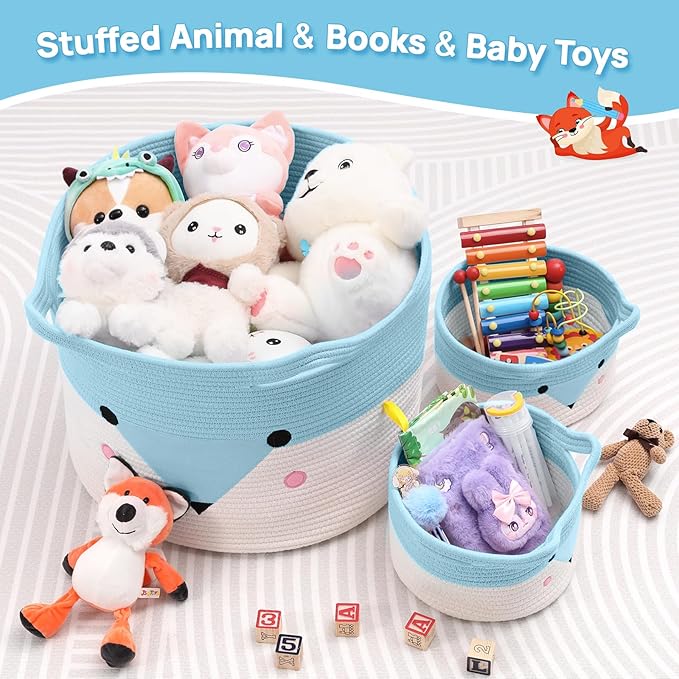 Large Baby Basket Toy Storage 3 Pack, (20"x13.8") Woven Baby Laundry Basket Blanket Basket, Stuffed Animal Storage, Baby Gift Basket Empty, Toy Basket for Kids, Dog, Cat.