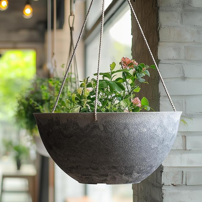 LA JOLIE MUSE Large Hanging Planters for Indoor Outdoor Plants, Hanging Flower Pots Marble Pattern (13.2 Inch,Set of 2)