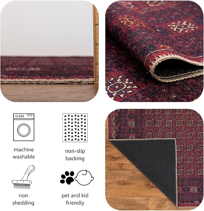 Keen Home Design 9x12 Rug - Machine Washable Area Rug with Non-Slip Backing, Ideal for Living Room, Dining Room, Bedroom - Vintage, Easy Clean, Durable, Low Pile Rug - (9' x 12')