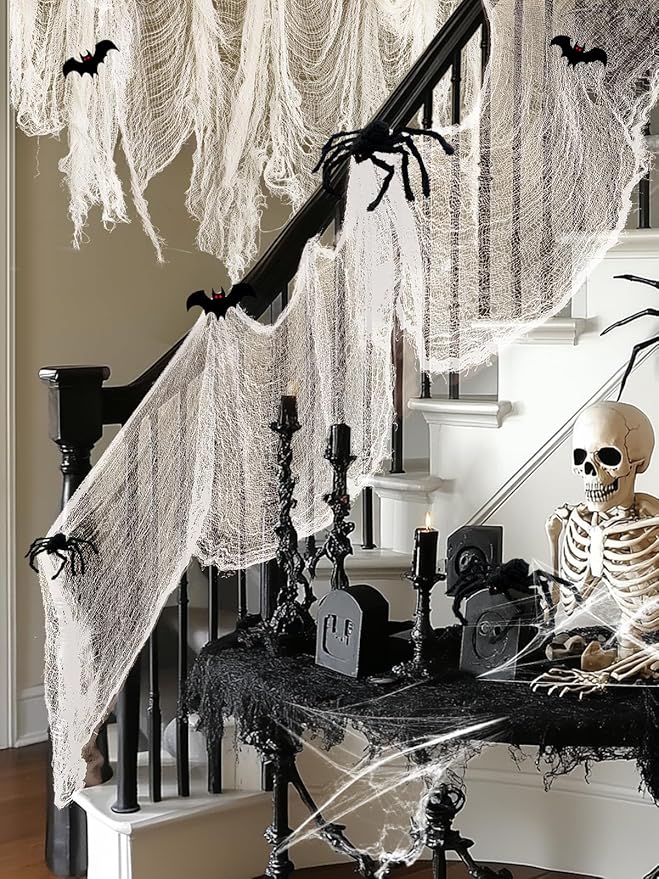 Biubee 5Pcs Halloween White Creepy Cloth- Spooky Gauze Fabric Cloth for Haunted Horror House Halloween Party Doorway Outdoors Decoration (30" ×72")