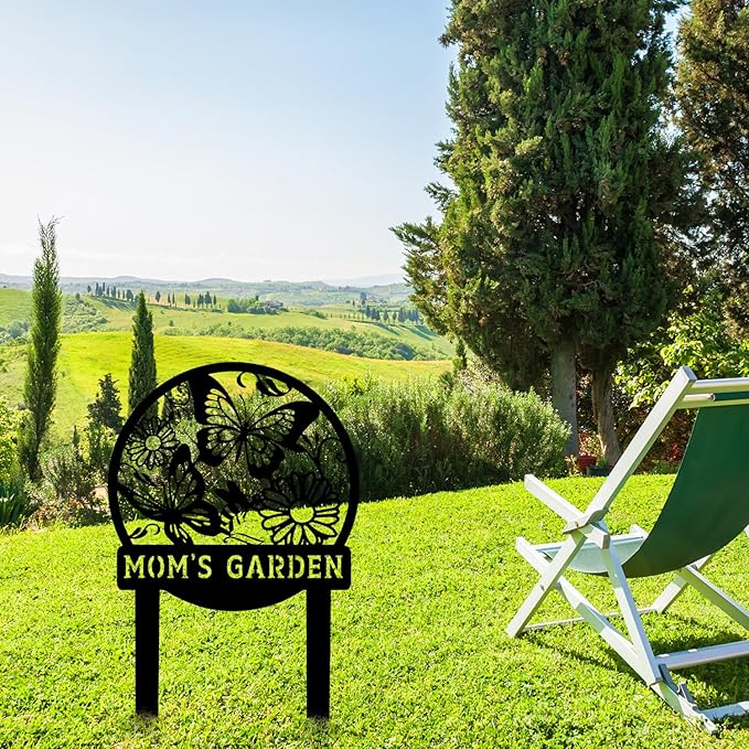 Personalized Butterfly Garden Metal Sign with Stake, Custom Address Plaque Yard Name Sign, Farmhouse Decorations