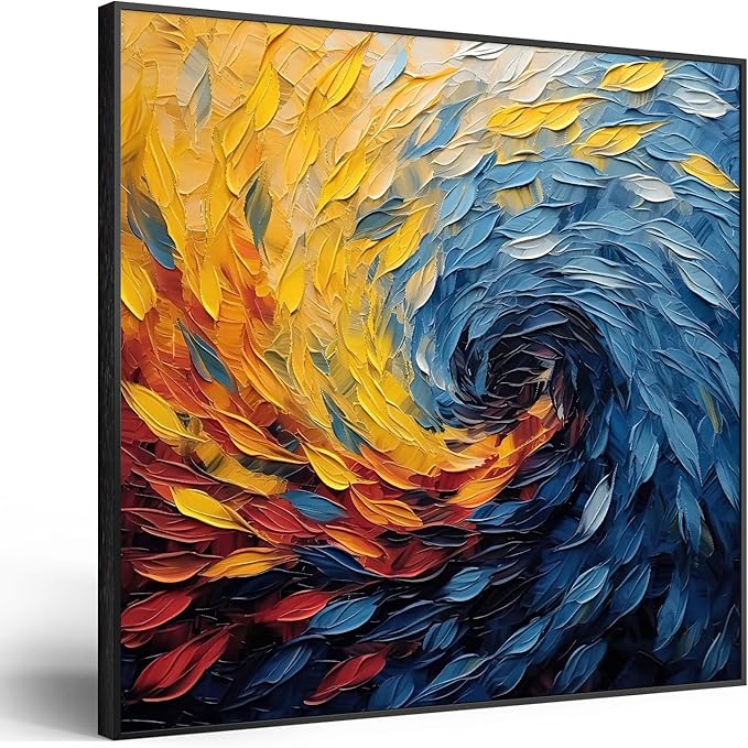 Large Framed Blue Modern Abstract Wall Art for Living Room, Minimalist Canvas Paintings Artwork for Walls, Blue Yellow Art Prints Pictures for Hallway Bedroom Office Wall Decor -30x30 Inch