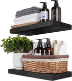 BGMG Wood Floating Shelves 16 inch, Wide Rustic Wooden Wall Shelves for Bathroom Living Room Bedroom Kitchen Farmhouse Set of 2-16x 6.7 x1.25 inch- Black