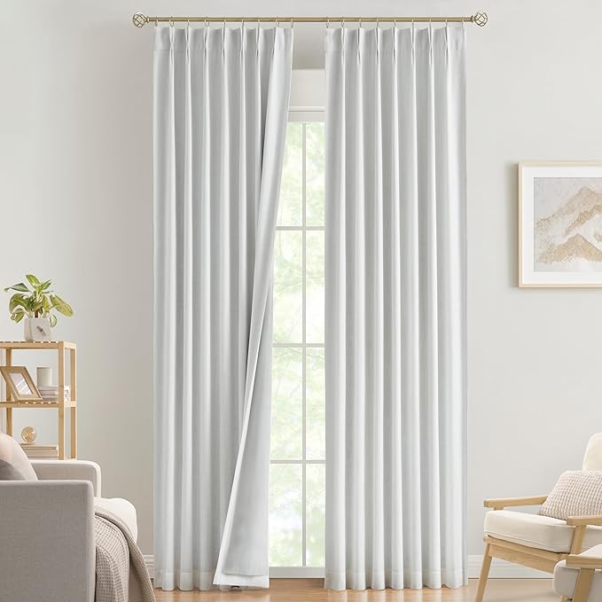 Vision Home White Pinch Pleated Full Blackout Curtains Thermal Insulated Window Curtains 120 inch for Living Room Bedroom Room Darkening Pinch Pleat Drapes with Hooks Back Tab 2 Panel 40" Wx120 L