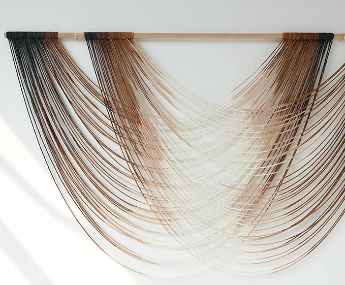 Flber Macrame Wall Hanging Dip Dye Brown Boho Wall Decor Yarn Tapestry Modern Living Room Bedroom Home Wall Decor 57" W x 35" L