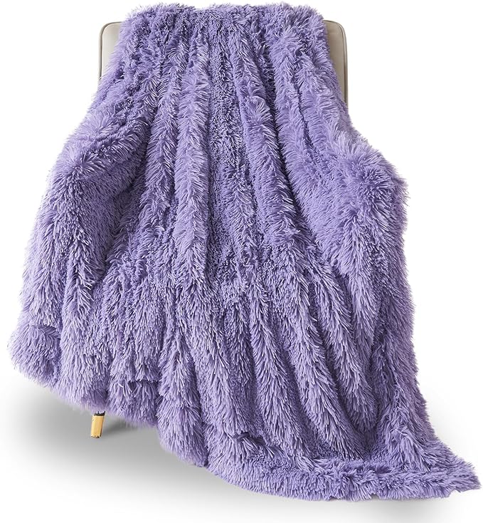 GONAAP Fuzzy Faux Fur Throw Blanket Lavender Super Soft Cozy Plush Fuzzy Shaggy Blanket for Couch Sofa Bed (Lavender, Throw(50"x60"))