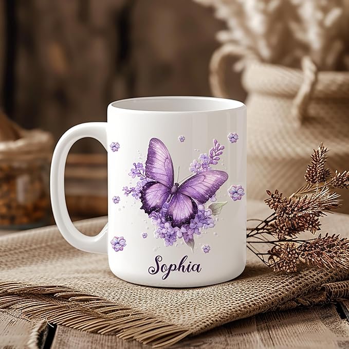 Hyturtle Personalized Purple Inspirational Butterfly Mug - Butterfly Gifts For Women - Animal Gift For Bird Lover Her - Bird Gifts For Mom on Mother Day - Custom Coffee Cup Ceramic Mug 11 Oz 15 Oz