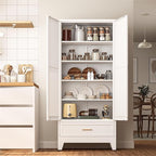 71 "Farmhouse Metal Filing Cabinet with a Drawer and 4 Adjustable Shelves, with 2 Large barn Door White Kitchen Cabinets, Metal Food Cabinets for Home, Kitchen, Dining/Living Room (White)