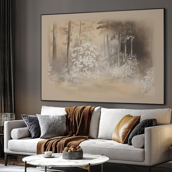 SIGNWIN 46"x60" Extra Large Framed Wall Art Misty Forest in Sepia Tones, Watercolor Woodland Landscape for Home Living Room Bedroom Decor (Frame Assembly Required)