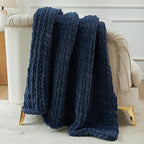 Esterra Chunky Knit Throw Blanket Newly Upgraded Heavy Tighter Version, Handmade Chenille Throw Super Soft, Thick Yarn Cable Knit Crochet Throw Blanket for Couch Bed Sofa, 50"x60", Navy Blue
