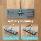 JOYMOOP Mop and Bucket Set with Wringer, with 3 Reusable Microfiber Mop Pads, Mops for Floor Cleaning and Wall Cleaning, Hands-Free Flat Mop for Home Use - Grey+Cyan Blue
