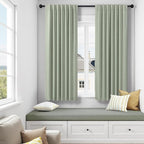 Small Short Blackout Curtains 54 Inch Length for Bedroom 2 Panels Back Tab Pleated Light Sage Green Room Darkening Insulated Thermal Drapes Window Treatment Curtain Panels for Living Room Boho Decor