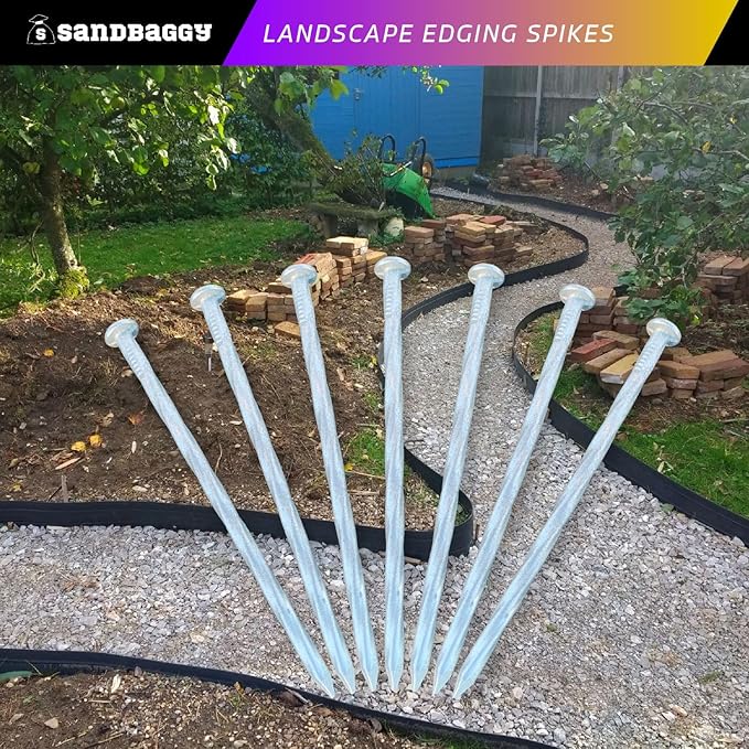 Sandbaggy 6 inch Galvanized Landscape Edging Spikes - Spiral Landscape Nails - 7 Gauge Steel - Great for Hard Rocky Soil - Also Great for Paver Edging, Artificial Turf, Landscape Fabric (100, 6 inch)