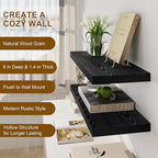 Fun Memories Rustic Black Floating Shelves 24 Inch Long, 8 Inch Deep Floating Shelf, 24 x 8 Wall Shelves Set of 2, Deep Black Bathroom Shelves, 24 Long Floating Bookshelf Wall Mounted