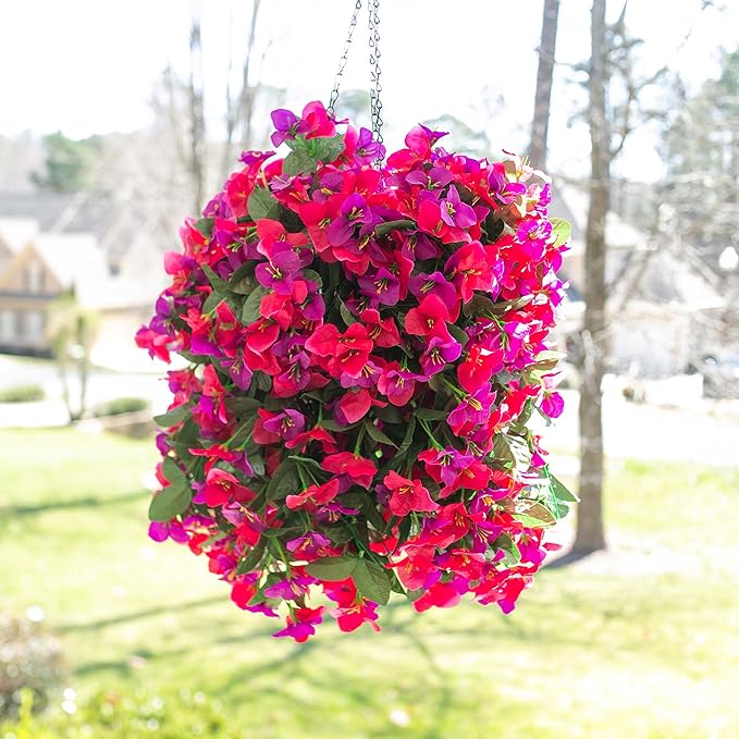 Faux Bougainvillea Artificial Flowers Plants for Outdoors Outside Decoration, 2pcs Fake Flowers Silk Long Trailing Vines UV Resistant Realistic for Front Door Porch Planter Urn Patio Balcony Yard, Mix