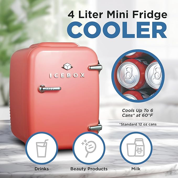 IBMF4BLS Fridge for Bedroom, Skincare, Portable Cooler & Warmer for Makeup, for Office & Home Refrigerator, Mini (4 L / 6-Can), Blush Red