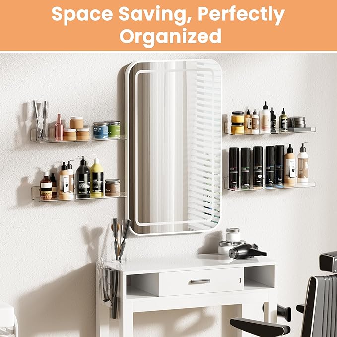 upsimples 4 Pack Acrylic Shelves for Wall Storage, 15" Floating Bookshelves for Kids, Display Shelf Organizer for Bathroom, Bedroom, Living Room, Kitchen, Room Decor, Clear