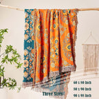 Boho Throw Blanket, 100% Cotton Ultra Soft Luxury Throw Rustic Quilt, 90"x98" Floral Printed Farmhouse Decor Bed Summer Blankets, All Season Rustic Reversible Bohemian Throw for Bed - Orange